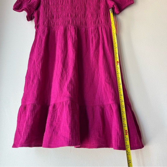 Wonder Nation Girls Pink Smocked Cotton Gauze Dress XL 14-16 Plus Puff Sleeve - Picture 7 of 11